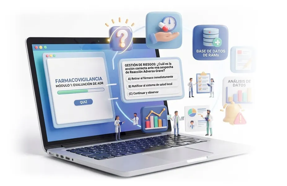 fondo-elearning-farmaceuticas Pwersonaje 3D con una tablet representa un médico